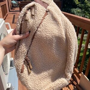 NWT Faux Sherpa Shoulder Sling Bag